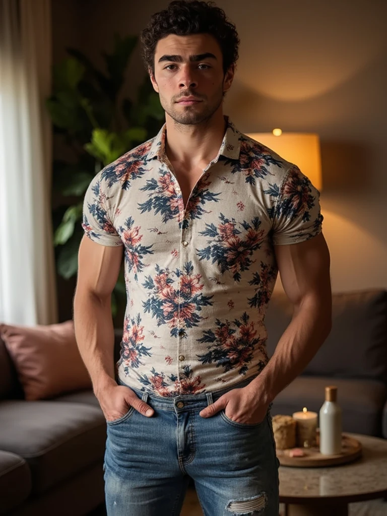 Masterpiece, denoise, void noise, one man, best quality, 8k resolution, male focus, focus only, amazing composition, volumetric lighting, super quality, elegant, Very detailed, beach, front view, facing viewer , -----------, 35 years old, mature face, muscular, thin body, Caucasian, (((white skin, pale skin))), handsome, (detailed light-blue eyes), light brown hair, big ears, (((hairy pectorals, thick plenty chest and body hair))), ((Medium long beard)), (((((Jim Sturgess Russell Tovey mixed face and hair))))), (((big nipples, perky nipples))), ------------, ((((detailed shorts)))), ((((clear color hawaiian style short sleeve shirt)))), (((holding frame pov: like taking a selfie))), 