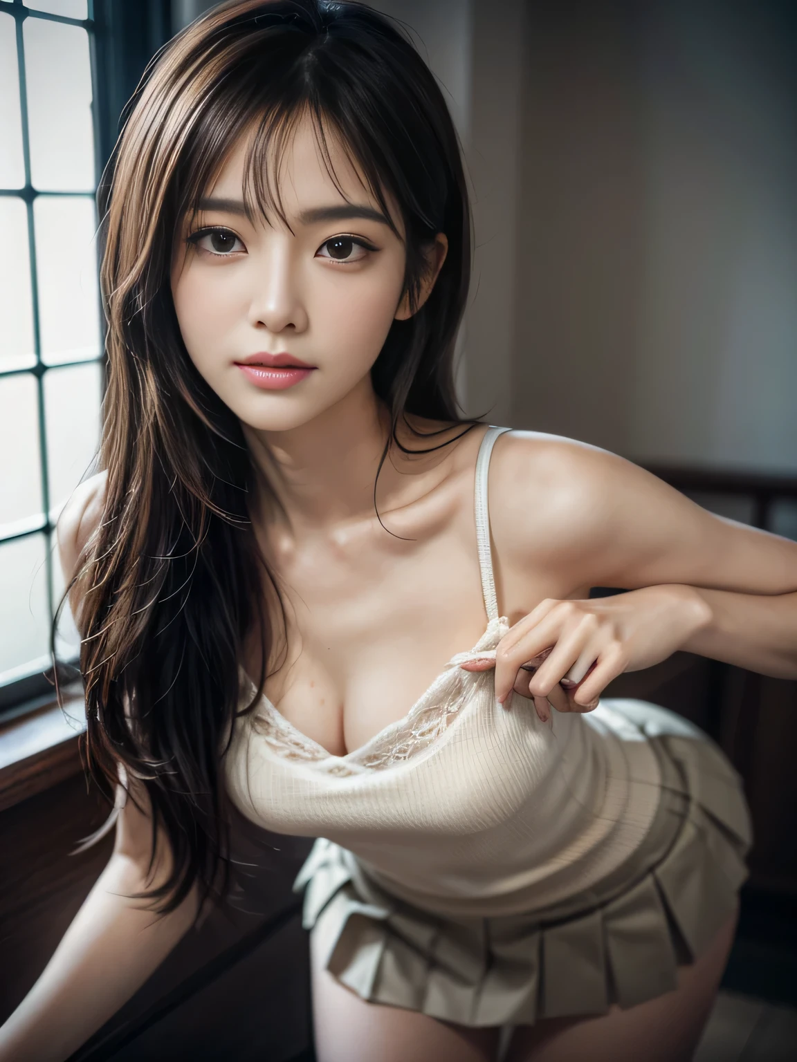 One Woman,Tifa Lockhart,Medium hair,Detailed red eyes,二重まぶた,Bust C Cup,Slender body type