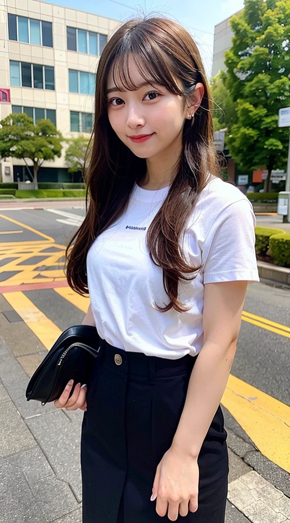 1girl in, Cute, 年轻, skinny, a smile、(3N1DS1NCL41R:0.9), photos realistic, Extreme Detail, street pic, {Best Quality}, {{masutepiece}}, {hight resolution}