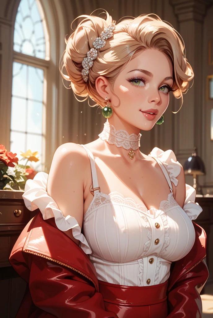 (Masterpiece - Ultra-Detailed, High Resolution) Prepare to be enchanted by a true masterpiece that combines ultra-detailed art with high-resolution rendering. This work shows a mesmerizing woman, with short short, light blonde hair, 1950s style, Marilyn Monroe (1.3) and captivating brown eyes (1.2),(brown eyes) New York illustration style, wearing red lipstick, emanating an aura of elegance and mystery. Wearing victorian classic 1950s clothing. sexy. Intricate details and realistic textures invite you to explore every aspect of this enchanting composition. Transparent white dress. Walking, writing, lying down, standing, on your back, dynamic poses. Get ready to dive into a world where beauty and craftsmanship merge perfectly. Upper body