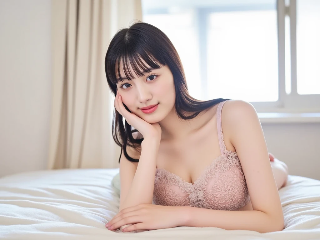 (((masterpiece, highest quality, Super detailed))), 1 female, (((very thin body))) , (((length, thin legs))), (((curly black hair, thick and fluffy bangs ))), (((highly detailed face))), cosmetics free, Small, thin nose, small thin mouth, (((Very sharp focused eyes))),  Japanese,  beautiful face, (lifelike face),  beautiful hairstyle, realistic eyes, fine and beautiful eyes, (real looking skin), beautiful skin, charm, ultra high resolution, surreal, high detail, golden ratio, (detail makeup:1.2),shot from below,Clothes:Purple nightgown,dynamic pose