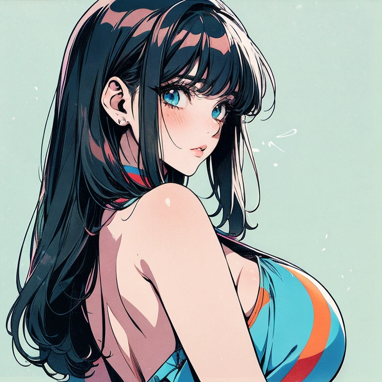 super busty anime waifu in cubism art style, multi-colored, vivid colors, 8k, absurdes, hi-res, ultra-detailed, trillions of pixels, photorealism, arms behind back, big eyes, ulzzang 