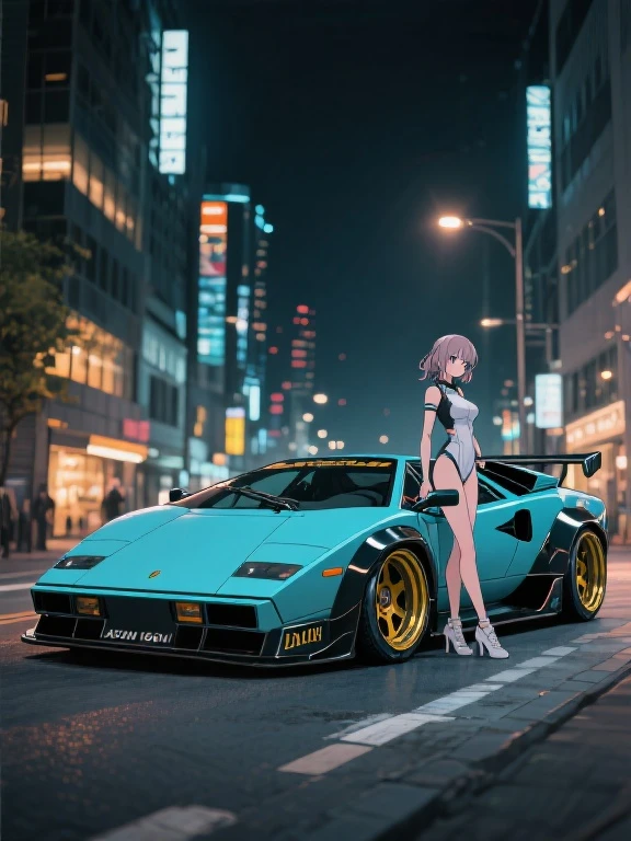 Drive a Lamborghini、Hatsune Miku in a bikini、Large Breasts、Night view、smile