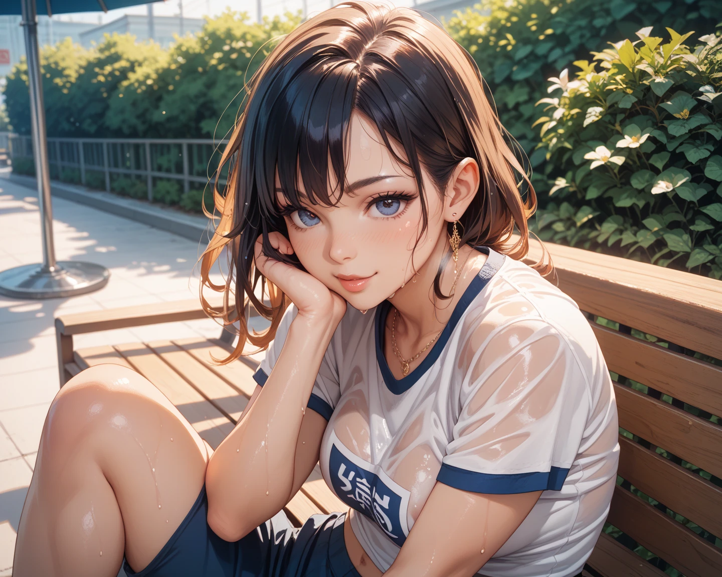((((highest quality)))), (((Ultra-precision CG 16K))), (((masterpiece))), (((Very detailed))), (((Extremely detailed))), (((Black outline:1.3, Written boundary depth:1.3 , Written soft outline))), Maximum clarity and sharpness,Multilayer Texture, Surface Shading, Cinematic lighting, Beautiful details sparkle ,Perfect Proportions, Limited to three woman, BREAK accurate, Anatomically correct, Highly detailed face and skin texture, drawn in detail, Highly detailed facial and skin texture, Detailed eyes, beautiful hair, Beautiful Japanese Idol face, Beautiful and beautiful eyes, Beautiful body, Beautiful breasts, Beautiful thighs, Beautiful legs, Beautiful fingers, (Beautiful views) , skinny body, ((Beautiful Skin)), ((Skin Texture)) BREAK breast enlarged, medium Breasts, rocket breasts, (((perky breasts))), (covered nipples), slender waist, ( narrow eyes, blush, determined expression, hot, sweaty , Heavy breathing,) , (streaked hair, hair intakes, colored inner hair, ) BREAK (((wearing oversized character printed sexy tank top, wearing outfit in casual way, wearing pleats mini-skirt, breasts is covered by outfit))) , wearing earrings, BREAK ( stick breast out),(((looking at viewer, super detailed background , ))), BREAK (((portrait, close up, cowboy shot, looking at viewer, \(face waiting for kiss\):1.3), bending over, on all four )), (natural make), from behind, from below