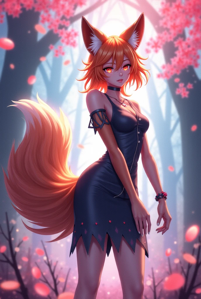 red fox, female, vixen, beautiful, hair, yellow eyes, full body, night, moody, elegant, mysterious, highres, unparalleled masterpiece, perfect artwork, absurdres, rzminjourney, vector-art, masterpiece)(kemono, furry anthro)