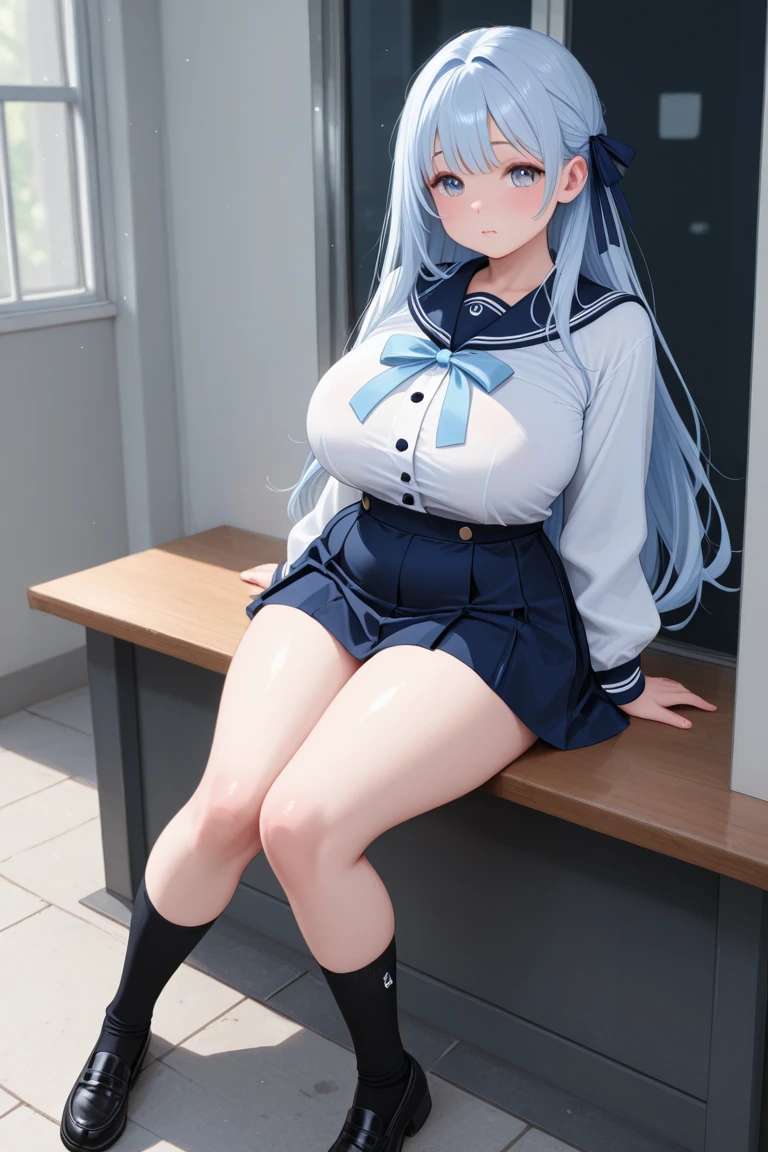 (masuter piece:1.3)、(top-quality:1.4)、超A high resolution、(eye detailed)、(facial features details)、(The specifics of the characteristics of clothing)、nffsw、8K分辨率、solofocus、By bangs、tight suits、(shiny skins) )、(Slender girl)、realisticlying、(Extremely detailed illustration)、Check Commentary、Request for clarification、(Schools、Classroom、chalk board、tables and chairs)、No letters、VirtualGirl-Rin、(((A slightly embarrassed look、A look of bewilderment)))、(Soft breasts、rounded protrusion in the middle of the areola,,,,,,,,,,,、small areolas)1 daughter、kawaii、Big High School Girl、(The chest is covered with a white transparent sailor suit、Female Student Uniform) 、Short, Blue soft pleated skirt、(Sit with your knees bent、Raise your legs、Opening legs、Straight neck with back and hips)、((I'm))、 ((Female genitalia protruding))、People on the screen、The number of limbs is correct、(((Emphasize)))、Keep your posture with your hands、Look、(((Barefoot,Lift the skirt)))、erotick、(Colossal tits、cleavage of the breast)、(((Leaking pee)))、((((Squat and pee))))