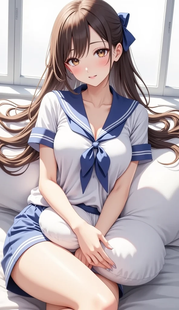 eruchitanda, This is Chitanda, Long Hair, Black Hair, bangs, blunt bangs, (Purple eyes:1.1), Side Lock, smile,
break skirt, , serafuku, kamiyama high  \(hyouka\), Black Skirt, Long sleeve, Black sailor collar,
break indoors, classroom,
break looking at viewer, (Cowboy Shot:1.5),
break (masterpiece:1.2), highest quality, High resolution, unity 8k wallpaper, (figure:0.8), (Beautiful fine details:1.6), Highly detailed face, Perfect lighting, Highly detailed CG, (Perfect hands, Perfect Anatomy),Stiff shoulder, (Brown eyes:1.5), Brown Hair, (Big Breasts:1.5), Hot face, 赤面 break ((Sexy Underwear:1.3)), break indoors, ((lying o bed:1.3)), ((Arms above head:1.3) break looking at viewer, (Cowboy Shot:1.5), ((Dutch Angle:1.3)), ((spread legs:1.3)), break (masterpiece:1.2), highest quality, High resolution, unity 8k wallpaper, (figure:0.8), (Beautiful fine details:1.6), Highly detailed face, Perfect lighting, Highly detailed CG, (Perfect hands, Perfect Anatomy),

