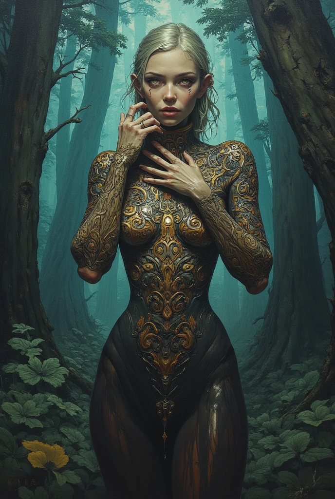 fairy tale, dark witch, dark forrest, at night, backlight, mythical forest, mushroomz <lora:ral-mushroomz-sd15:1>