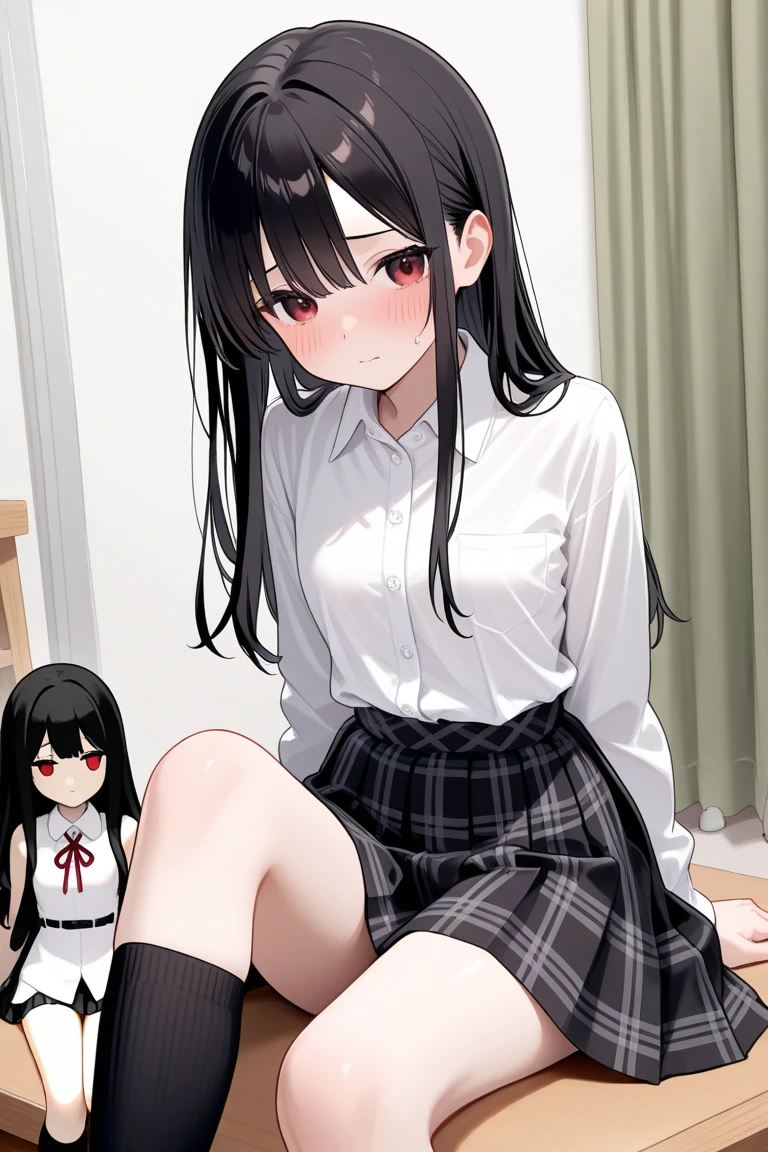 spread pussy、 Black hair twin tails、【crotch grab】Uterus、Opening up my little pussy and showing it off、flat chest
