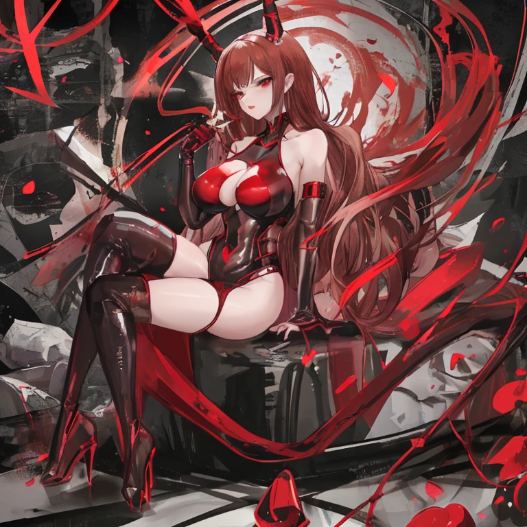 A sucubbus discovers you spying in her house, chains you to the floor while she teases you with a whip in her hands, she is very tall, with very sexy legs and a lustful look. red horns, darudere, punisher, sex