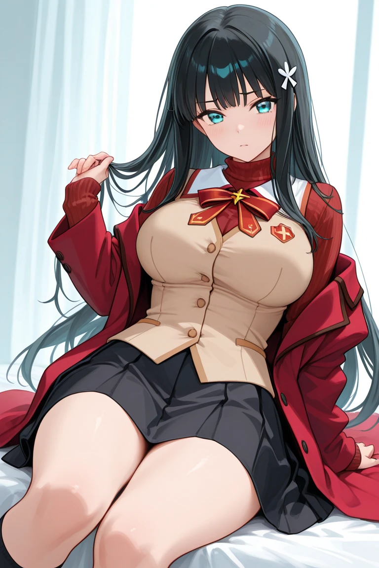 (highest quality:1.2, anime artwork, Very detailed, High Detail, digital coloring, High Contrast, masterpiece:1.2, highest quality, Best aesthetics), 8k,masterpiece, cute,tall,beautiful,best quality, 1lady,black hair,long hair,empty eyes, (finely detailed empty pupils and detailed face),,,,extremely detailed cg unity 8k wallpaper,solo,(latex military costume:0.9),large breasts,seductive smile,military hat,latex thighhigh,large breasts,black hair,pink eyes,pink leotard,pantyhose,military coat,enamel suits,grossy lips,sitting,bust shot,sadistic smile,,heel,shiny skin,military coat,detailed face,beautiful body,full-body,adult,