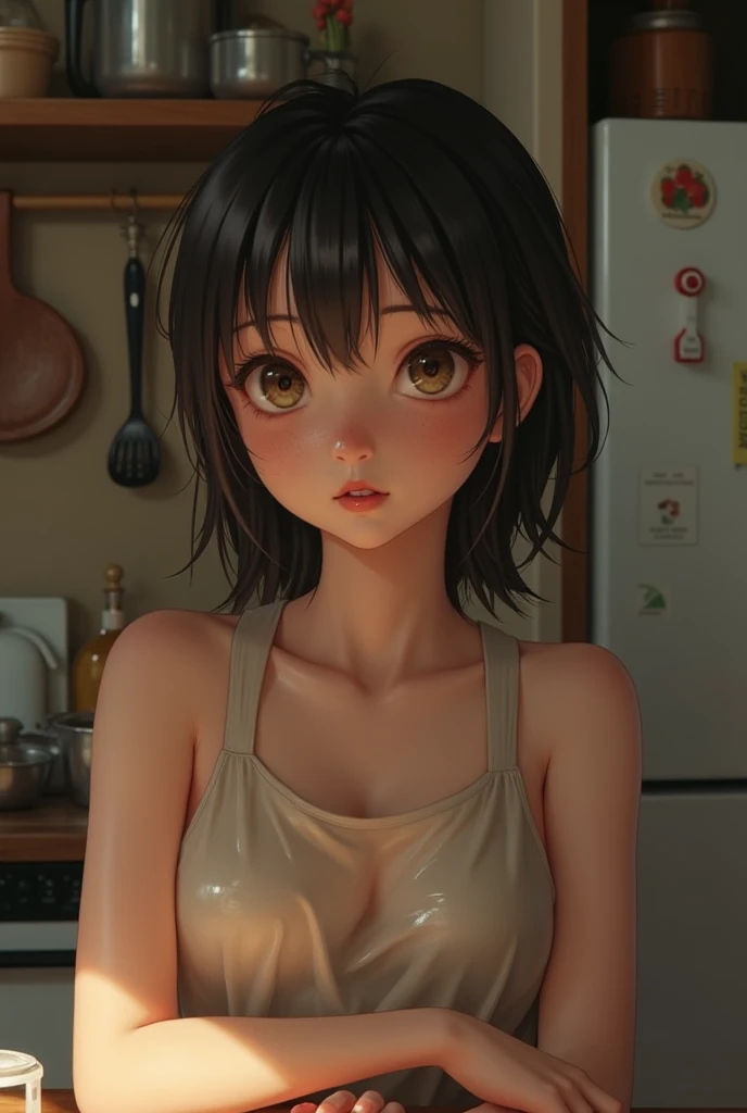 (NSFW, 8K raw photo, best quality, masterpiece: 1.1), (visually explicit: 1.5), Tal model mom and small eight-year-old son in an sexual moment, (kitchen setting: 1.2), Small son with dick erection, (intimate gaze: 1.3), Realistic, photorealistic: 1.38), 1 scene, 2 characters, mom with perfect curves, son with youthful innocence, (delicate detail: 1.4), Detailed textures, illuminated kitchen scene, (deep focus: 1.3), Watchful mom's expression, curious son's; explicit sex; adult content