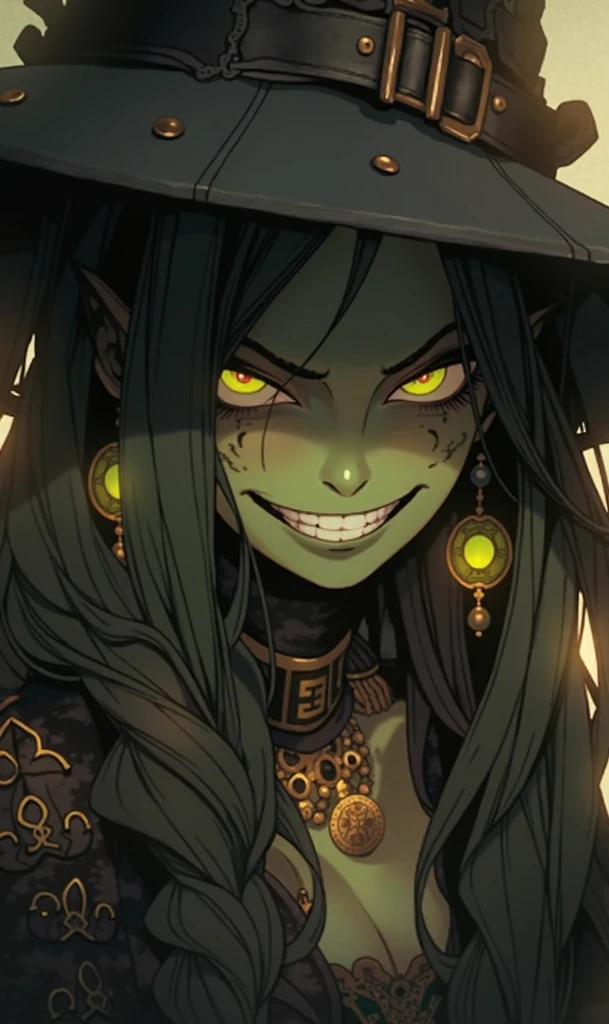 1girl, ahg, rolling eyes,
grin, drooling, solo ( 8K, awardwinning, Best Quality), High Definition, Super Detail, high detailing, Anatomically correct, Perfect photo, (masutepiece: 1.3), (green skinned with brown eyes ,Flirty Witch of lust:1.8), (flirting at you sexually while different parts of her bare skin is turning green and spreading 1.1),, ripped sexy black robes, Triangle has, sexy face Plot something、very Detailed hands、Detailed long sexy claw like fingernails 、(young women:1.8)、