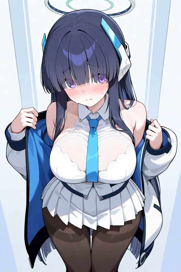 , furuderika, long hair, purple eyes, blue hair, blunt bangs,, , empty eyes , large breasts, nipple, live stage, , Heavy snowfall area frozen wet crying mountain ,solo
