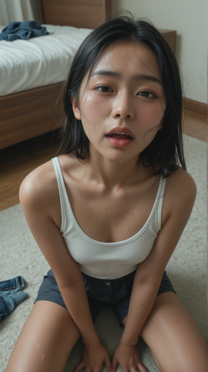 8k,Highest quality, masterpiece, Ultra-high resolution, (Realistic:1.4), RAW Photos, (Real skin texture:1.3), (Film Grain:1.3), (Selfie angle),One girl,Beautiful and detailed eyes and face,masterpiece, Highest quality,close,Completely naked,C cup,FellatioGesture,fellatio_gesture,1girl,blush,open_mouth,tongue_out,white sweater,Half-clenched fist