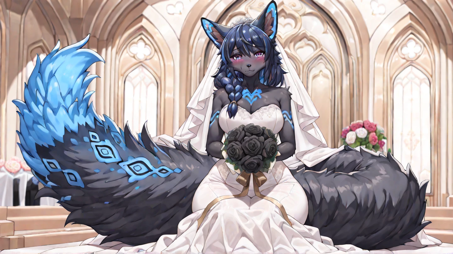 score_9, score_8_up, score_7_up, score_6_up, score_5_up, score_4_up, (solo), female anthro zebra, bride dress, lusty, fluffy body, black hair, turquoise eyes, (thick thighs:1.5)((( offering the breasts))) sex partial clothes, (((cleavage))) semi-butonned uniform niform, (barely_visible_booba) (she is sitting) , giant breasts, garter belt tights , front view, open legs showing her wite_panties