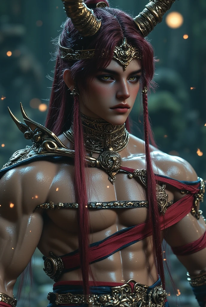 (hyper-realistic digital illustration), (perfect face:1.1), (high detail:1.1) like renaissance art, one extremely handsome male elf wearing micro orange g-string, mage long red robes, clean shaved, front view, lying on his back, holding legs raised, athletic body, (white skin), bare chest, flat chest,(long orange hair scruffy ), serene expression, small waist, muscular. best quality, high-resolution