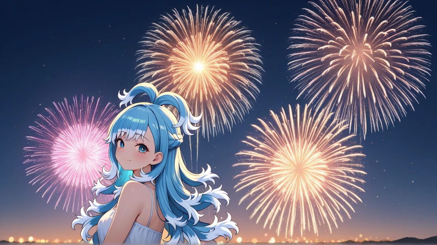 Vast night sky pictures,((Top quality:1.4),(Unparalleled masterpiece),Night Sky: 1.4,(Fireworks: 1.4, Aerial Fireworks: 1.4), highly detailed 8k CG unit,,Bokeh,Depth of field,, Beach, Sea, Volumetric Lighting,(Dynamic Composition: 1.4),Bikini girl standing on the beach, character 0.3, Very detailed, Colorful details, (Iridescent: 1.2), (glow illumination, atmosphere lighting), dreamy, magical, (solo: 1.2),
