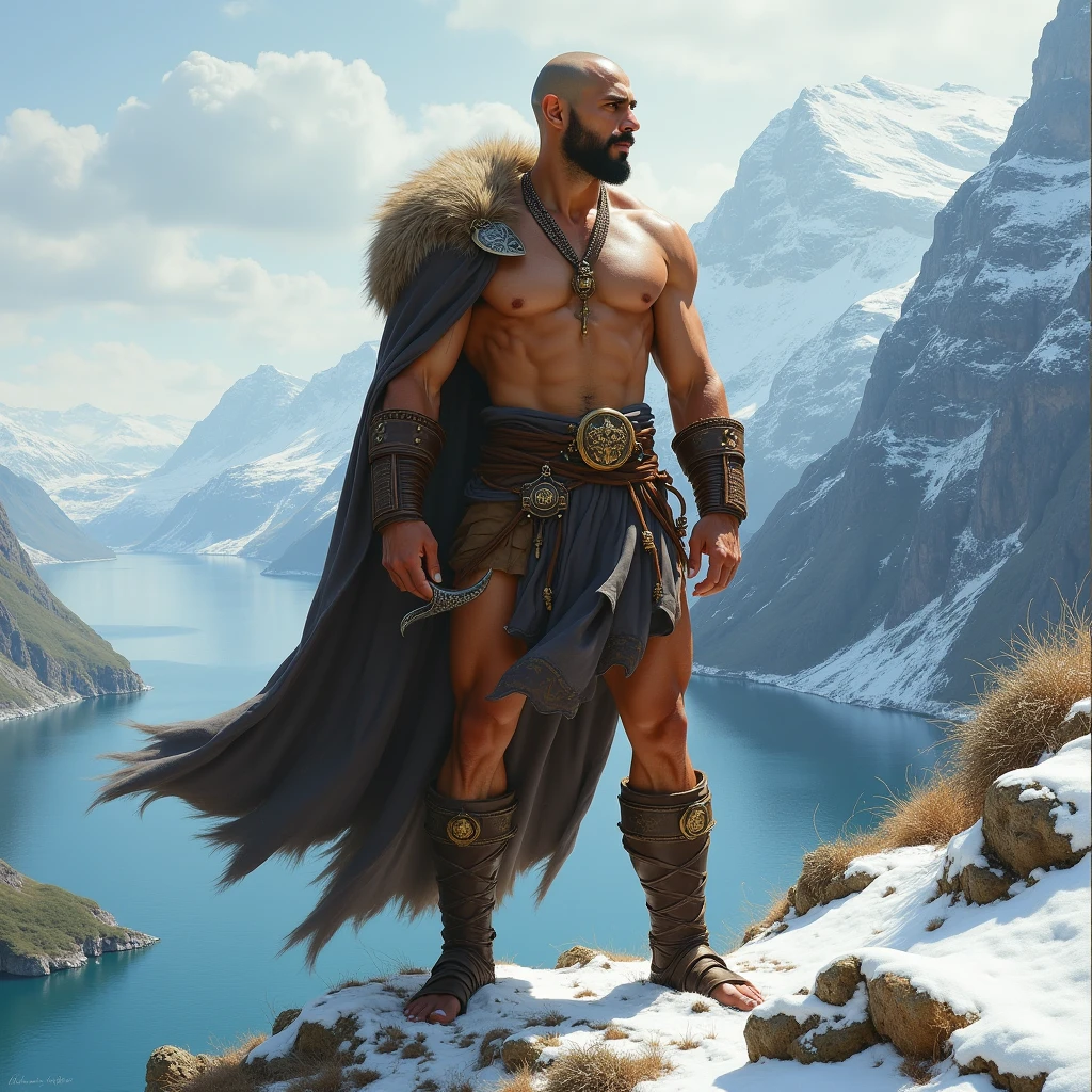 Aries anthropomorphic,Sheep's head man,Stunning graphics,Tarot card style,CG diagram,He wears medieval style armor,Carrying a long sword around his waist,Strong arm muscles,The painting style is fine,Set against the backdrop of the Alps,soft moonlit glow,Behind the head shines a holy brilliance,Realistic Style,