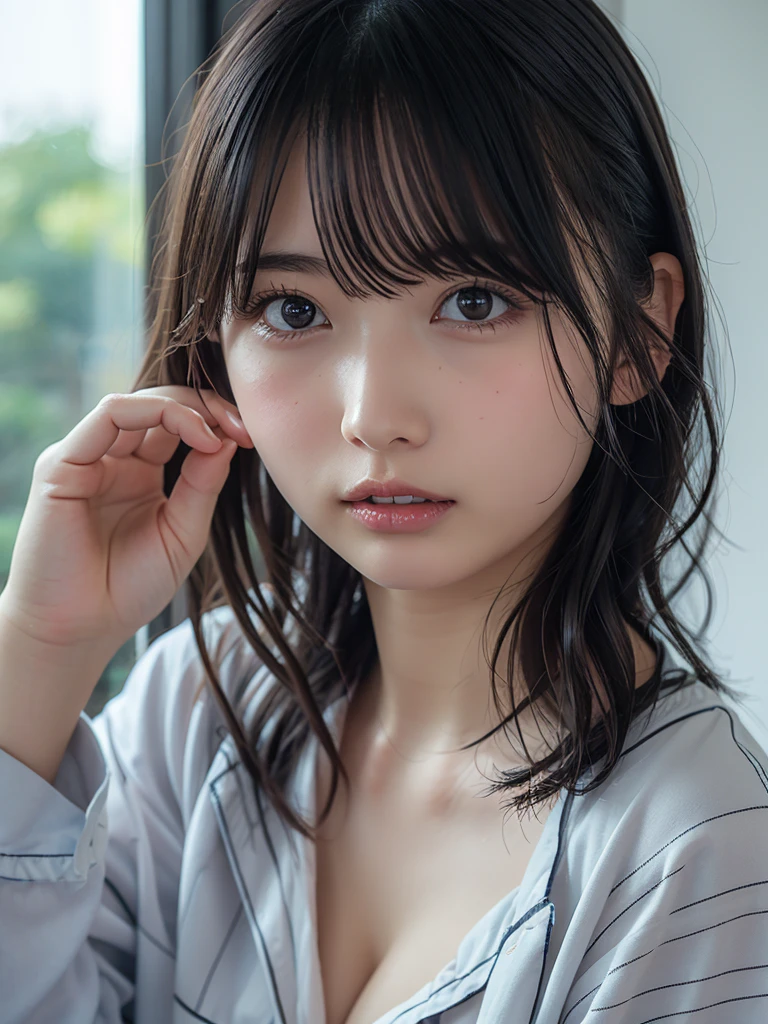 ((Upper Body:1.3)).Blown by the long wind [Blue-black:.3] hair,Looking at the audience, (Tabletop:1.3), (8K, Realistic, RAW Photos, Highest quality: 1.4), Japanese, (1 Girl), Beautiful Face, (Realistic face),{Wavy medium hair|Front hair long bob|short hair with long bangs}{Black hair|Brown hair|Blonde hair}, Beautiful hairstyle, Realistic eyes, Beautiful and beautiful eyes, (Realistic skin), Beautiful Skin, charm, Ultra-high resolution, Surreal, Very detailed, Golden Ratio,Female student peeing in the toilet、shame(Blushing:1.3),Upper Bodyは裸、Nipples sticking out