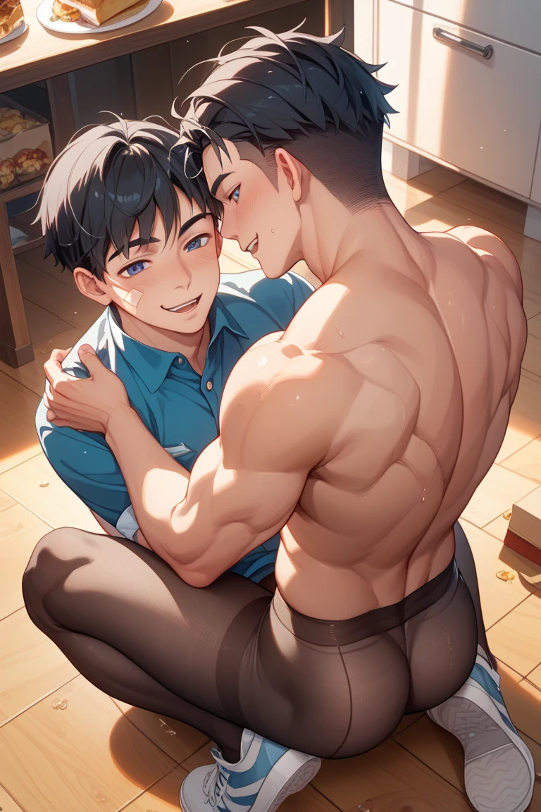 Nfsw, 1 muscle man, handsome face, anime face, 1 cute cadet boy, difference size, difference age,detail face, best quality, masterpiece, detail face, at army training ground, details training ground, sit on a bed,on top of each other, hardcore missionary, wearing army uniform, relentless, fuck in the ass, cum, naked,