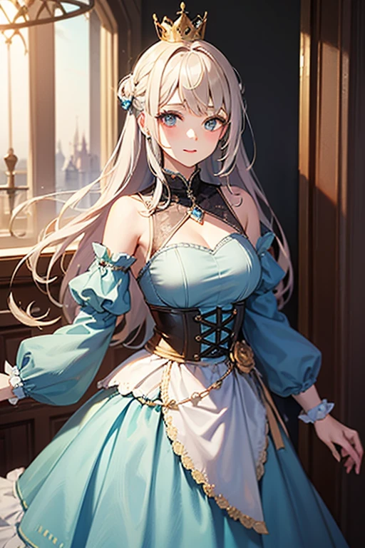 ((highest quality)),(ultra high resolution),(Super detailed),(detailed description),((best CG)),(best work of art),super precision art,great drawing art,(Fantasy art with precise details:1.5), (1 woman:1.6),(beautiful and well-shaped face:1.5),smile:1.7,(A dress with extremely detailed and detailed flowers.:1.6,Circular skirt:1.3),accessories:1.5, Warm sunshine,breeze,birdie,Small animals