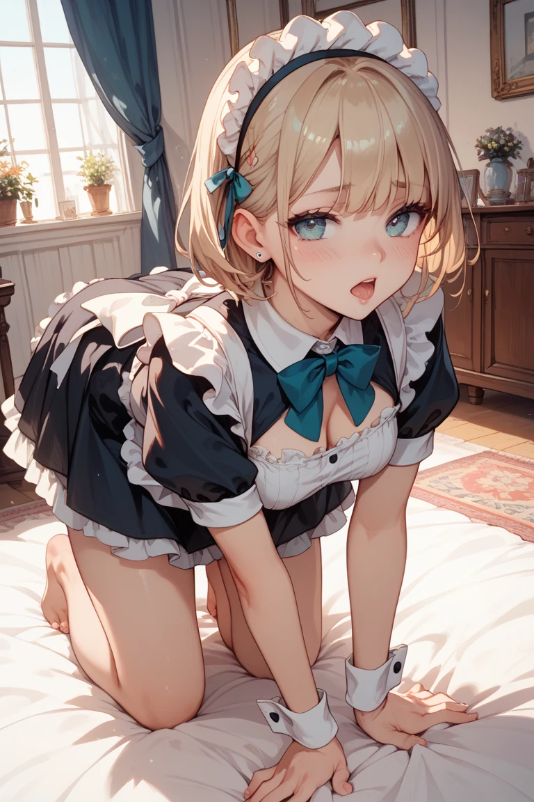 Masterpiece,masterpiece,top quality,super detailed,high resolution,high resolution,8k kin portrait,unity,8k wallpaper high definition c,unity 8k wallpaper,cute type,little:1.5,loli:1.5,,realistic,real person,. Cute,little,portrait,glossy skin,high definition,(16years:1.2),(1 girl),(on bed),(bed room:1.6),cute,perfect face,seriously (blush:1.5),((cute:1.5)),(blonde ponytail:1.5),big breasts:1.3,((french maid costume:1.3)),(((clothes lifted:1.5))),((nipples:1.2)),showing vagina,(spread legs:1.5),,((sex:1.8)),((1boy:1.8)),((vaginal penis:1.2)),(lying:1.8),(orgasm face:1.5),(embarrassed,blush:1.3),((intercourse with a man)),boy on top:1.5,(POV hands,grab legs:1.5),legs up,(team:0.8),(wet:0.8),(sweat:0.8),(trembling:1.3),(parted lips:1.3),(harf open eyes:1.4),(feeling weak:1.2)