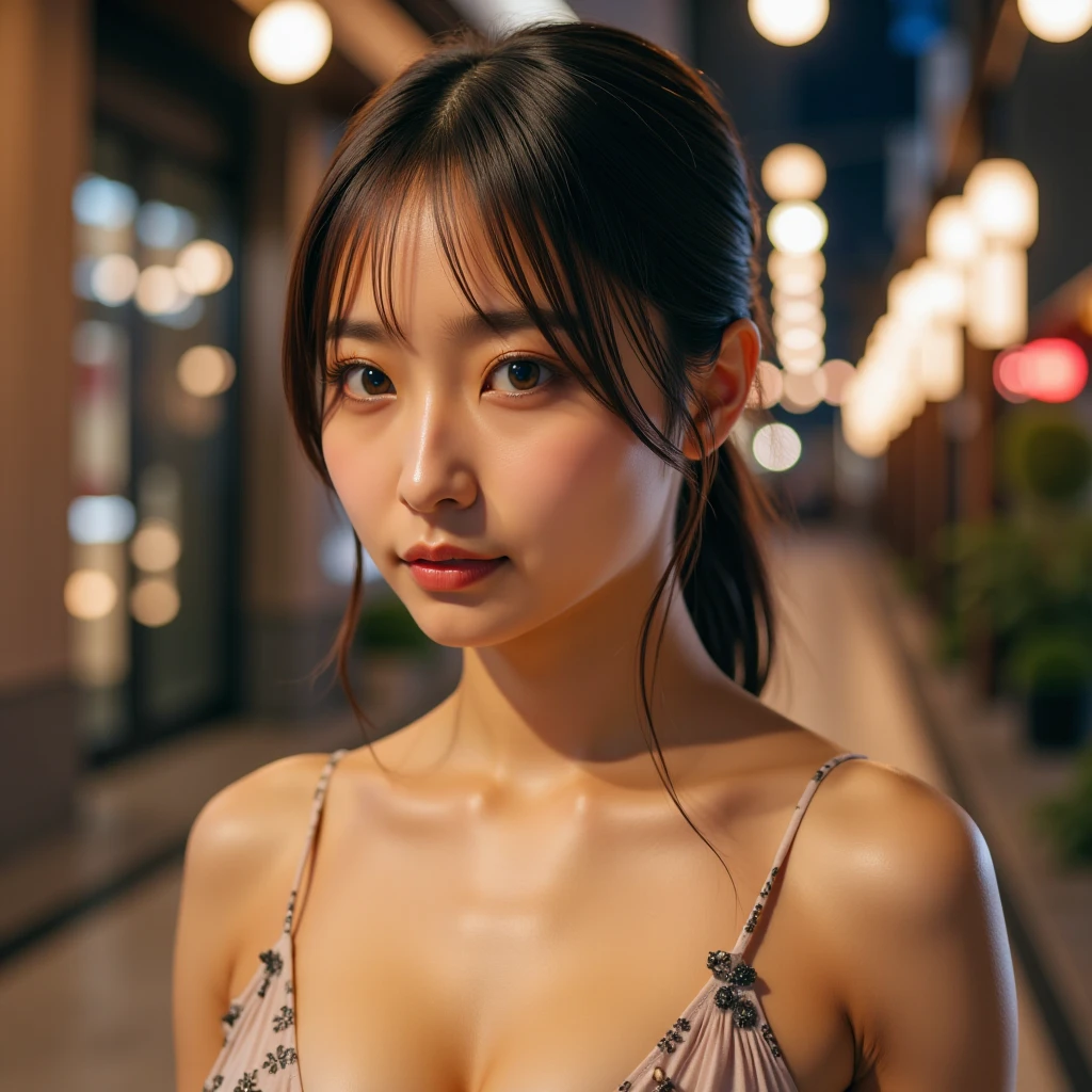 Full body photo，((masterpiece, highest quality, Highest image quality, High resolution, photorealistic, Raw photo, 8K)), arafed view of a motel with aDirty alleys in the red light street, she is a sex slave，with neon signs, A Chinese streetwhore waiting for a guest in front of a motel, seduction,stockings，Sexy vest， short dress and high heels, route 6 6, neon signs, 1 9 9 0 s Africa tourism, some have neon signs, red lights outside, neon advertisements, gigantic neon signs, neon shops, by Arnie Swekel, few neon signs, neon signs in background, k, (upper body Close up shot), Ray Tracing CG Unity 8k walpaper, (Detailed Dress), (Detailed body), (detailed skin),