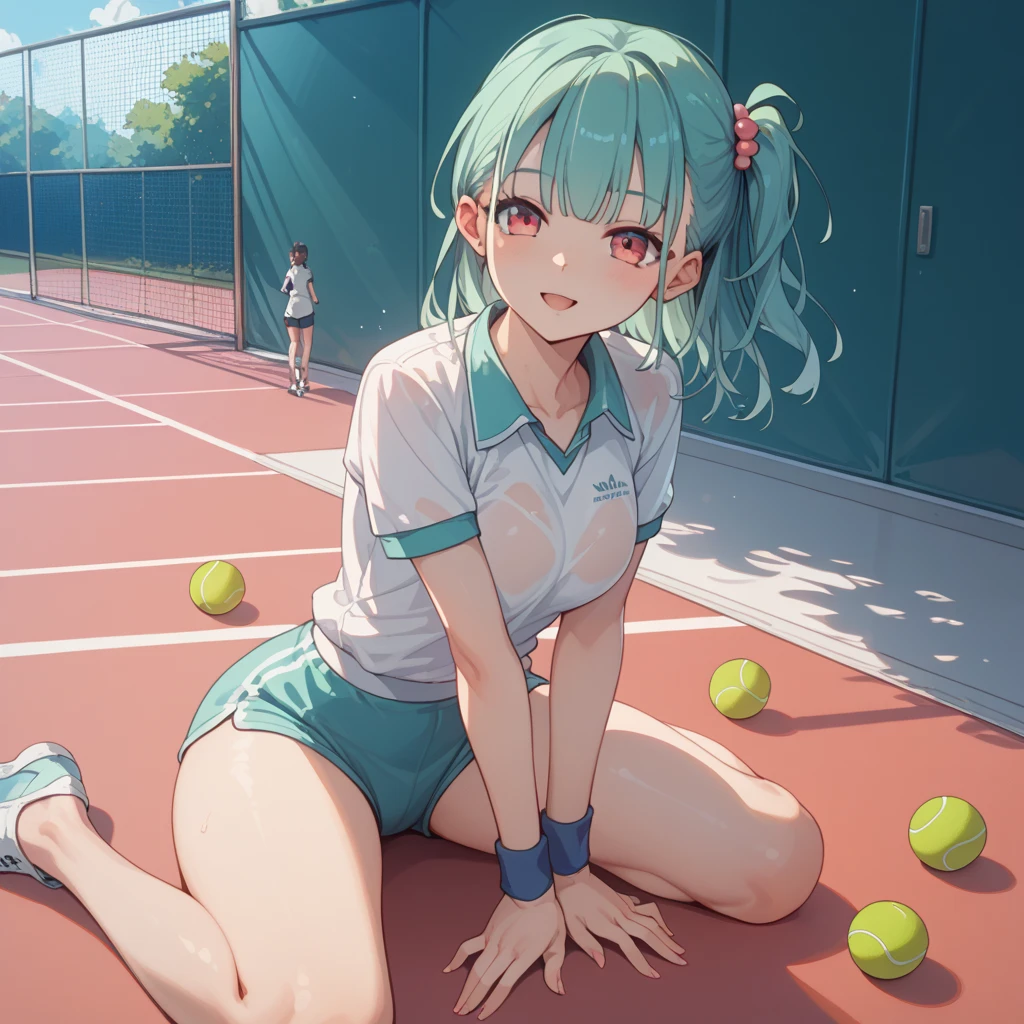 (Best Quality,8K,hight resolution,masuter piece:1.2),Ultra-detailed,Realistic:1.37,Portrait,Dynamic Angle,(Female　table tennis　player,table tennis) ,Teenage girl,small head,Cute,Sporty,Charming face,Detailed beauty face,Very realistic skin,Wet skin,Sweat,Large breasts,Narrow waist,nice legs ,Sporty,Table tennis venue　table tennis　,Cinematic lighting,