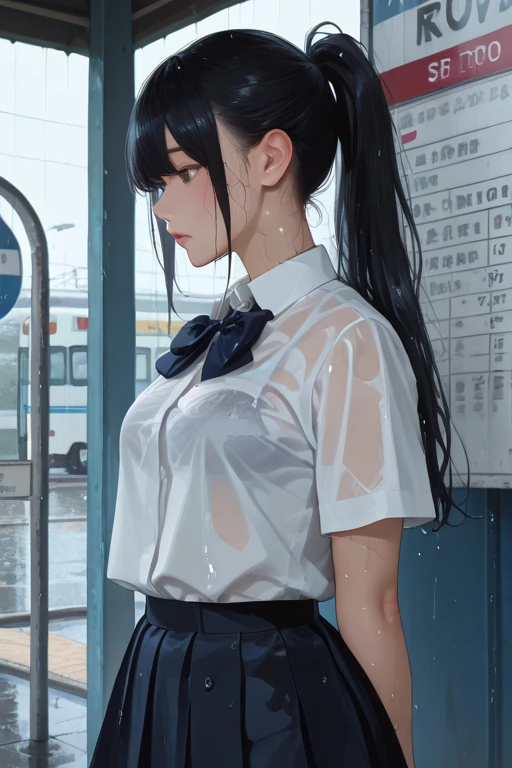 (((Super cute extreme exhibitionist schoolgirl on a crowded train)))..((Wearing bow tie and white swooping open shirt(off shoulders)): 1.5.)) 40k, Photography, masutepiece, Best Quality, dark grey background, ((1 Gorgeous bright-haired girl with beautiful eyes, She wears glasses on her beautiful face, )). White skin, (A hyper-realistic)、(illustratio)、(hight resolution)、(8K)、(ighly detailed)、(Best Illustration)、(beautifully detailed eyes)、(top-quality)、(ultra-detailliert)、(masterpiece)、(wall-paper)、(A detailed face)、独奏、1 girl in、looking at viewert、fine detailed、A detailed face、in the darkness nigth、deep-shadows、lowkey、pureerosfaceace_v1、A smile、long、Black shawl straight hair、46-point diagonal bangs, ((White lace dress、a miniskirt))(off shoulders)(((skirt by the, No panties))),Tration: 1.1), (Best Shadow: 1.1), tongue、Vaginal orchids、Runny Vaginal Discharge、Blowing tide、Very beautiful breasts、 (Slim legs)、(posterior view)((Reach behind your back))((stick out buttocks))(Realistic skin), Attractive, 超A high resolution, A hyper-realistic, Highly detailed, (yawning), (((exhibitionism))), ((she is soaking wet)).Lower body slender(A hyper-realistic)、