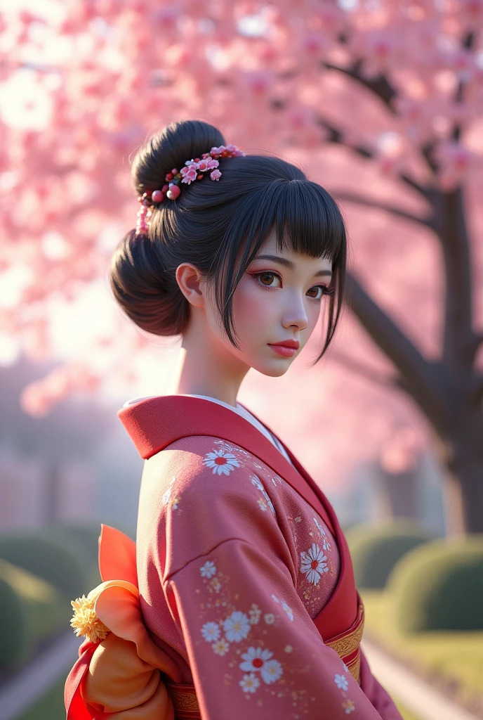 one-girl,in a kimono,Stand under the cherry blossom trees
