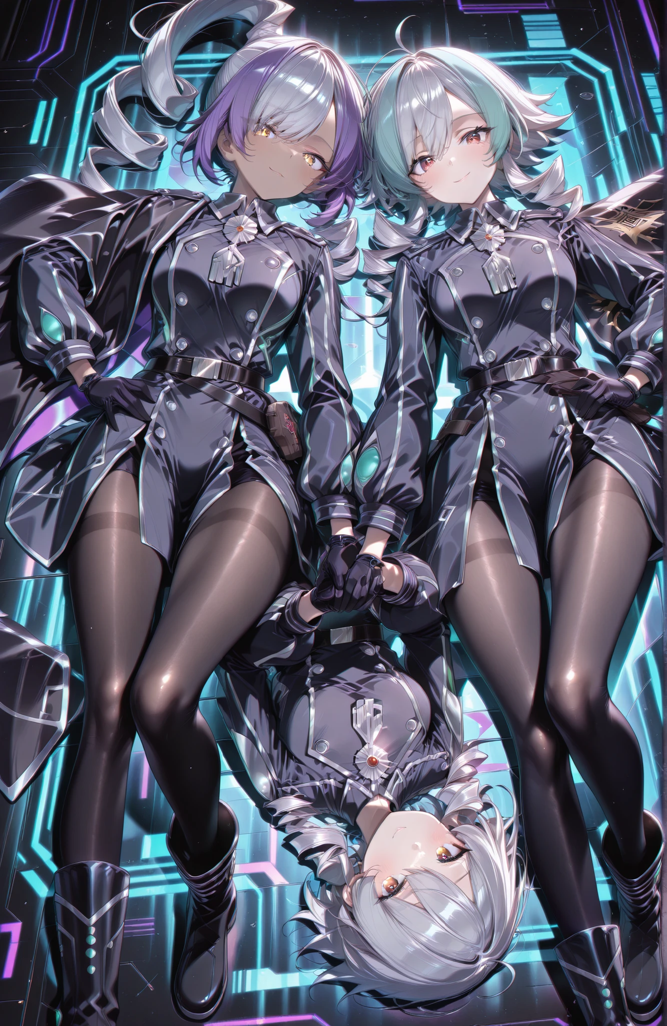 Sailor Uranus and Sailor Neptune。Evil stained figure。Black costume。The sheen。The tattoo。