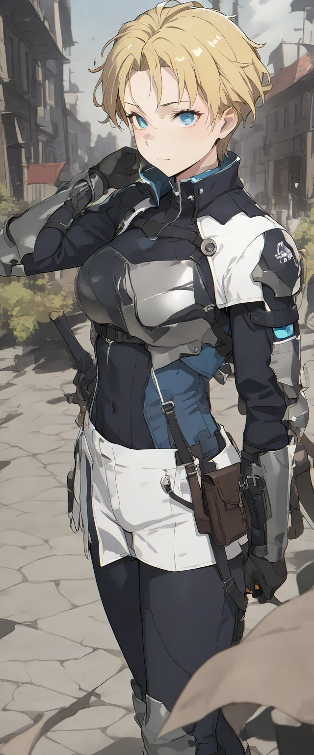 One person、Slender lizard man、masterpiece、Highest quality、Silver body、There are scars on the body、Sharp Eye、Light blue lace underwear、Lace fabric bra、Knee-high socks、garter belt、Long, thin tail、Hooded camouflage coat、rifle、In the ruins、Ass、Side view