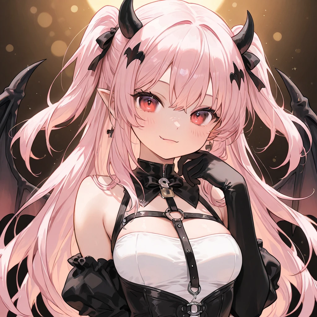 (1 demon girl), front lighting, demon horns, European Royal Family Breast, big breast, cleavage, breast full of sperm, detailed face, walking in the middle of garden on daytime, red hair, black hairpins, (blushing: 1.5), open mouth, hand on chest, heart eyes, (half body:0.6), front lighting, 8k, masterpiece, ultra HD,
