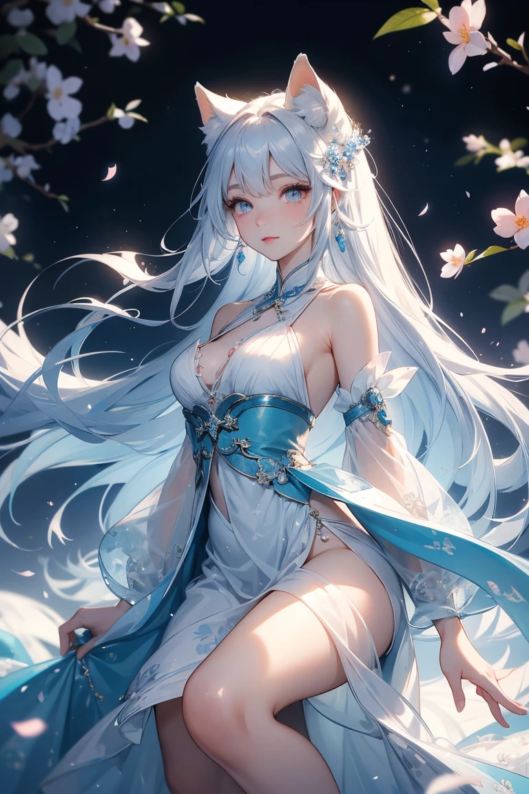 character: A beautiful woman, legendary, fairy, adult, (( white hoodie, innocent, manner)) ((((realistic oil art, 46-year-old Empress, vibrant look, with silver-bluish color hair, modest)), perfect body figure, very big breast, very big ass, beautiful face, milf, royal, shine eyes, blue eyes, ponytail long hair style, beautiful skin, Tachibana Omina art style, affectionate eyes, half a smile, a gentle expression on his face, serene scenery of spring , summer, flower petals floating around, calm, breeze, sun, lake, reflection, in the background, butterflies in the sky, realism, ((Best quality))),8k,((Masterpiece)),(Extremely refined and beautiful), details: 1girl, masterpiece, extremely detailed, (beautiful detailed glow), lens flare, red flare lens, sun flare, clouds, backlighting, (blue sky) , light from behind, shadow on the figure, sparkling light , standing in the distance, looking at the viewer, full-length , elegance under the sun, hair ornament, movement motion, image look alive, Extremely details hair, fine details, cinematic lighting, beautiful lighting effect, creative design, full body frame, divine aura, hard harmony , sun light, perfect color transition, perfect balance of contrast, perfect color layer, perfectly smooth color blur, soft rendering, smooth color stroke, light glare, optic lens, light ray, soft colors, smooth colors blend, perfect color rendering, harmony, perfect color harmony, beautiful color, soft harmony, light particles, perfect details, intricate details, color prism, fine details, refine details, different view point)))