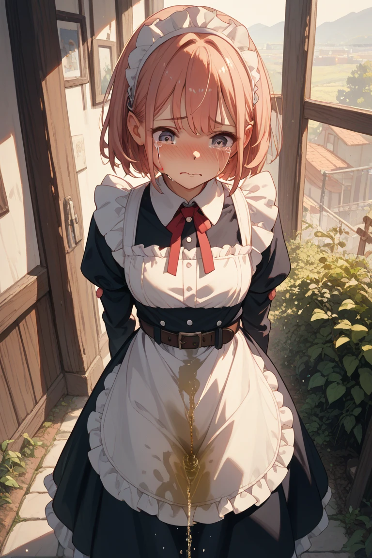Cute little beautiful girl、Young face、Big Ass、(Sad crying face blush:1.3)、Beautiful Eyes、Brown skin、Braid、Frills、Lift up your skirt、Bright red ass