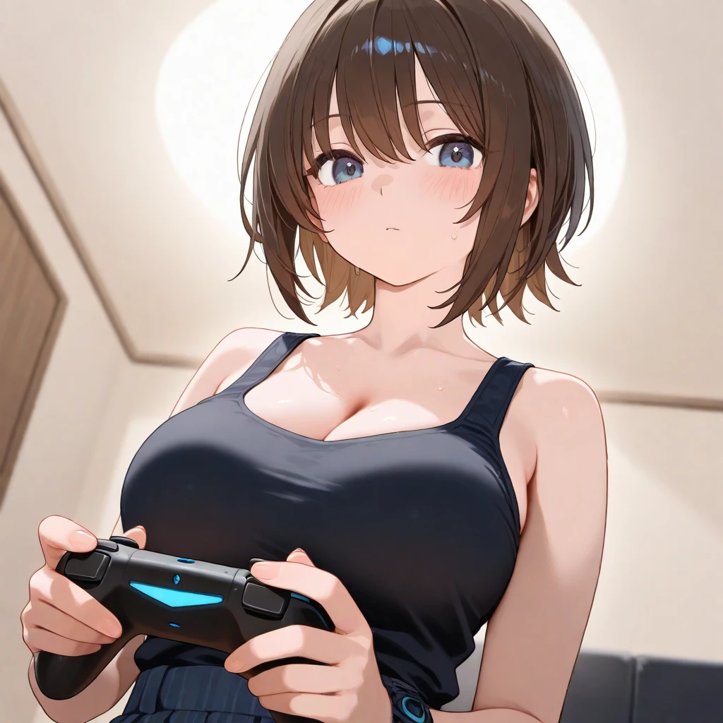 1girl, air groove \(umamusume\), umamusume, (goblin slayer!), (throw_hand, pink vibrator remote switch in throw_hand, throw:1.2), Highest quality, Super detailed, masterpiece, Ultra-high resolution, 8K, Ridiculous, Cowboy Shooting, Blurred, Focus on the girl, Embarrassing, blush, Lovely, Open your mouth, What saliva leaves behind, Wet skirt hem, (Sticky panties:1.1), Bulging of the vibrator cord, Vibrator with Garters, (cleavage), Classroom Background, The skirt is accidentally exposed,(large breasts), (crop top navel), (waist line), Accidentally exposed panties