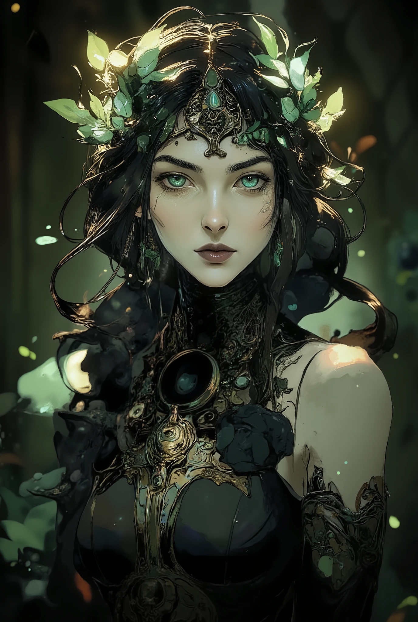 Fragile Elegance: Lilly’s ethereal beauty is mesmerizing, her slender frame, willowy build and graceful movements reminiscent of moonlight and mist. Her skin is ghostly pale, akin to fine porcelain, accentuated by raven-black hair that cascades down her back like silk. Her large, luminous eyes, a striking shade of vibrant green, burn with an inner fire, revealing a stubborn spirit. Her demeanor is aloof, yet her sharp intellect and unwavering spirit burn in eyes.
Delicate Demeanor, Razor Wit: Lilly exudes quiet grace and fragility, often appearing passive. Her composed posture and measured voice are a facade for a sharp mind and cutting wit. She is unspoiled, valuing knowledge over privilege and finding comfort in solitude.
Black Attire & Hidden Scars: Lilly’s wardrobe is impeccably tailored, favoring high-necked, long-sleeved gowns in shades of black. Underneath, a network of thin, silvery scars reveals the scars from healing tries, carefully concealed from view.