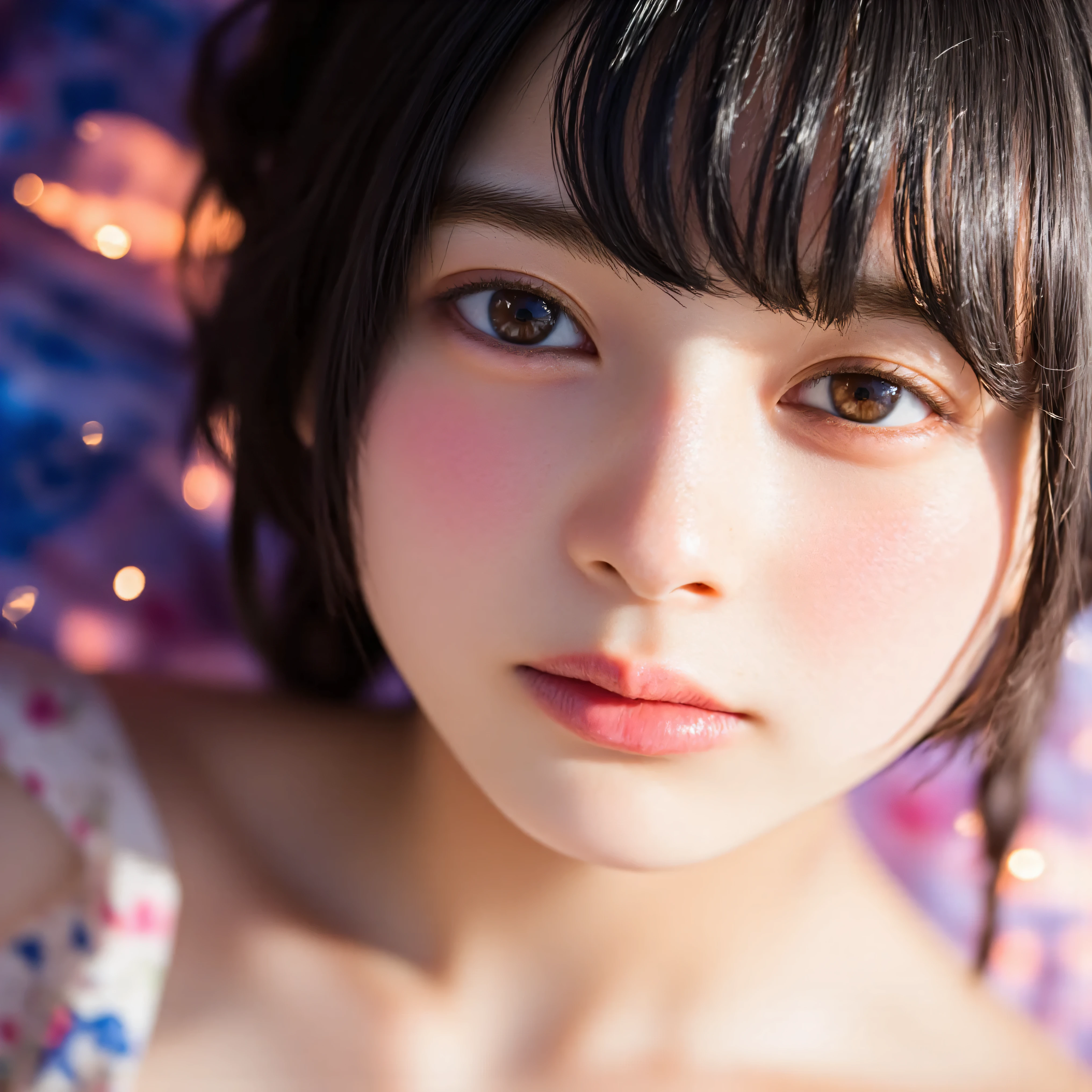NSFW, 8k, High-level, absurd, masterpiece, best quality, primitive, very detailed CG, very detailed wallpaper, perfect lighting, Extremely detailed (((The personifying " Setsuko Hara " as a Little Girl))), MysticSight, Tyndall effect, Tyndall scattering, Studio gray background with (many Dazzling RainbowColor particles BokeH:1.28), (RoundlyButts, ThighGap), (Exposed:0.4), (Assfocus with looking ahead), BREAK (NOGIZAKA face variations) Extremely Detailed very KAWAII face variations, perfect anatomy, Childish, captivating gaze, elaborate detailed Eyes with (sparkling highlights:1.28), long eyelashes、Glossy RED Lips with beautiful details, Coquettish tongue, Rosy cheeks, Radiant PearlSkin with clear transparency . { (Dynamic LifeLike expressions:1.4) | :d) }, (large eyes:-1) .