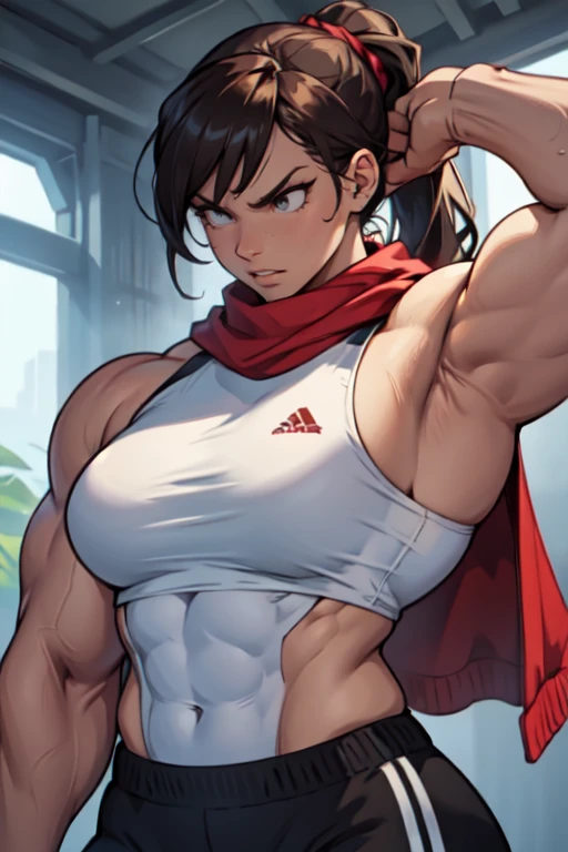 (((Luisa Madrigal from Disney's Enchanto))), Massive female Bodybuilder, ((wide hips)), (slim waist), (((wide shoulders))),((((Huge breasts)))), toned skin, black hair, long abs (curvy) (wide hips) dark atmosphere
