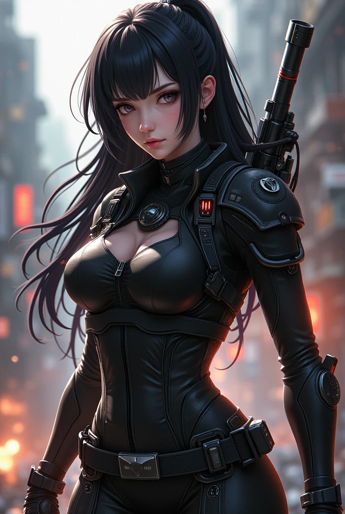 arafed woman in a black outfit the ninja, is depicted in a dynamic pose, holding a sword and a red leash, very beautiful cyberpunk samurai, portrait of a cyberpunk samurai, cyberpunk samurai, badass anime 8 k, cyberpunk assassin, goth ninja, female assassin, urban samurai, perfect eyes, crystal clear eyes, cyborg ninja, portrait ninja gaiden girl, ninja outfit, female cyberpunk anime girl, cyberpunk geisha, beautiful female assassin