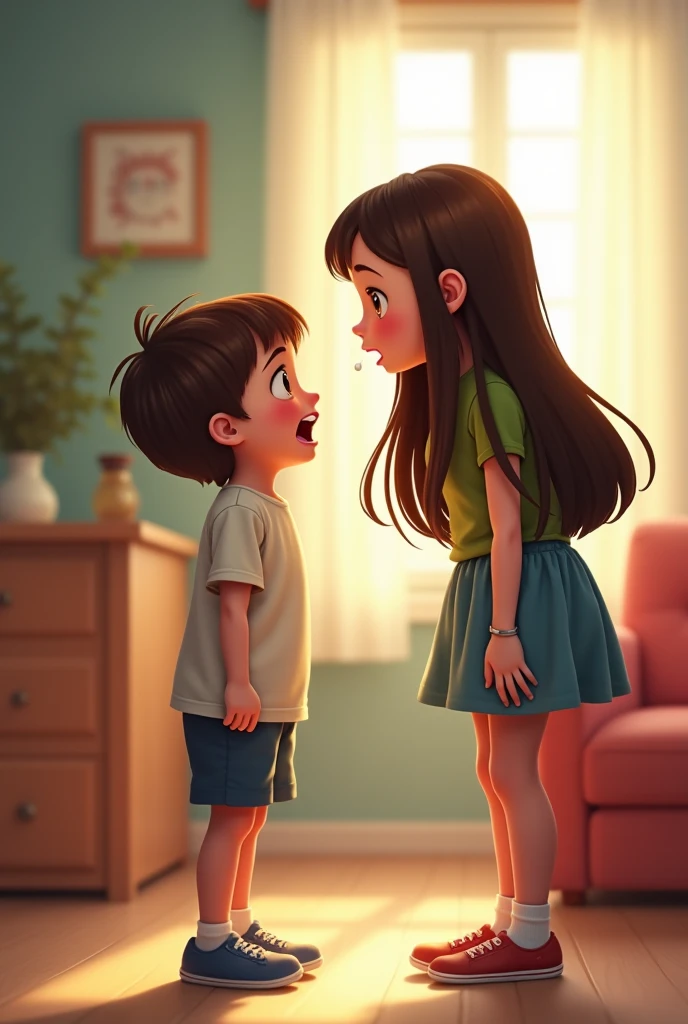 Boy pull girl's hair.