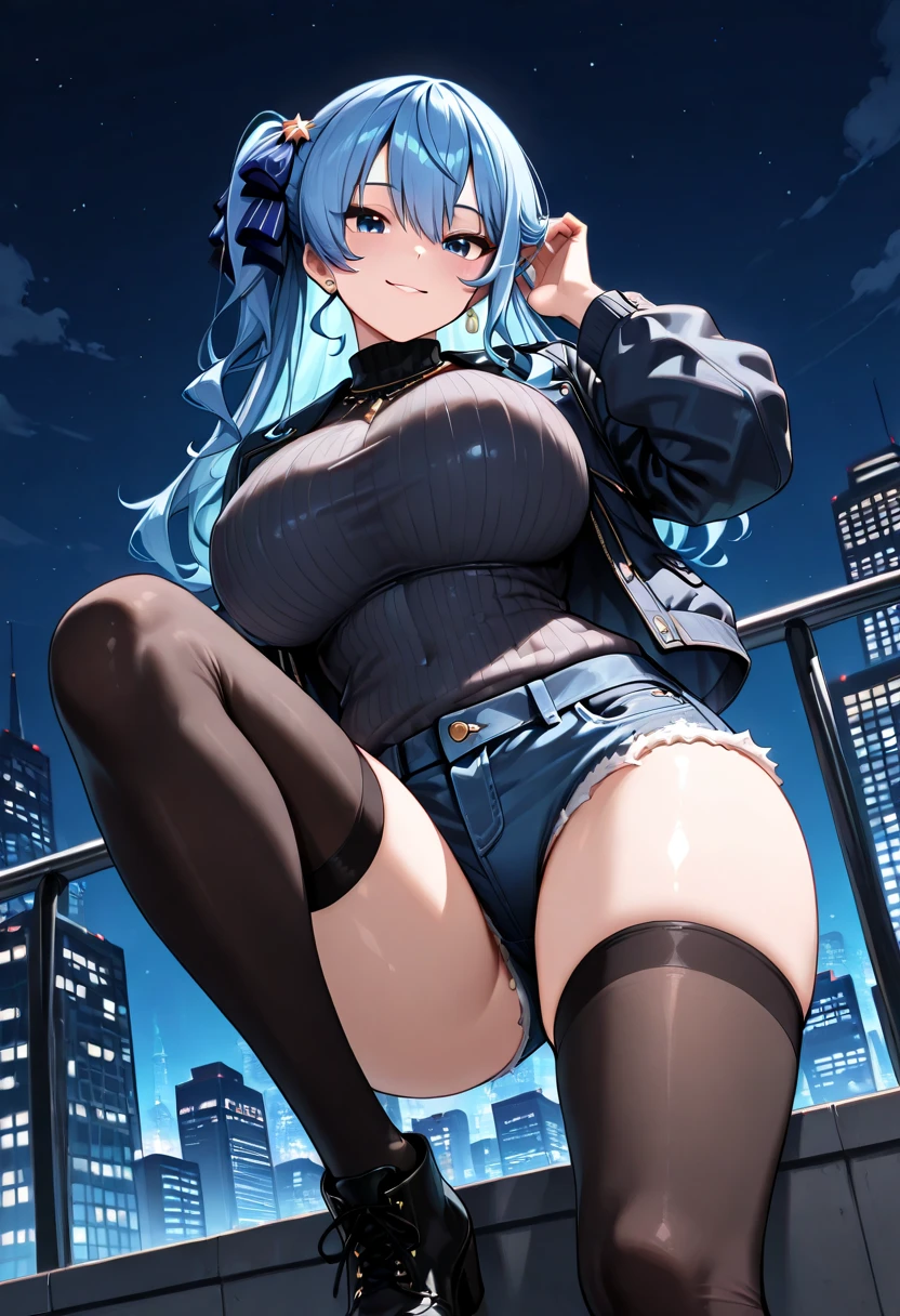 girl, city, blue hair, light blue eyes, ahegao, erotic, shaved pussy, doggy style, night, close to pussy, hard nipples, pantyhose, legs spread, masturbating, fingering