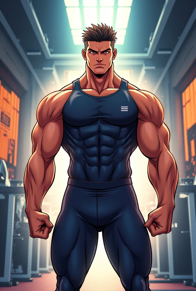 (1man),muscular, brown eyes, casual clothes, handsome,nerd,wearing a tight tank top, dynamic,wearing a (white) tight short, big bulge,(intricate details, Masterpiece, high quality, best quality)