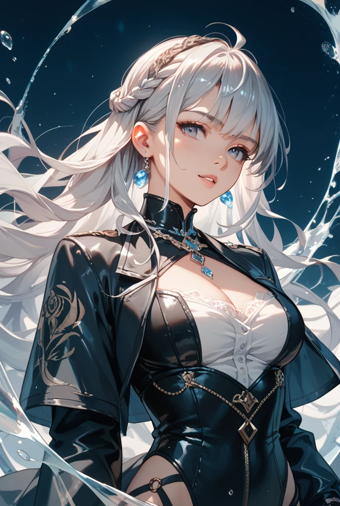 A hairstyle in which the entire hair is slicked back、Odd Eye、Odd Eye、Silver hair back、male、Her hair is shoulder-length、Odd Eye、maleの左目赤色、male右目青、Increase the wide angle、Clear Eyes、black gold suit、Background white、