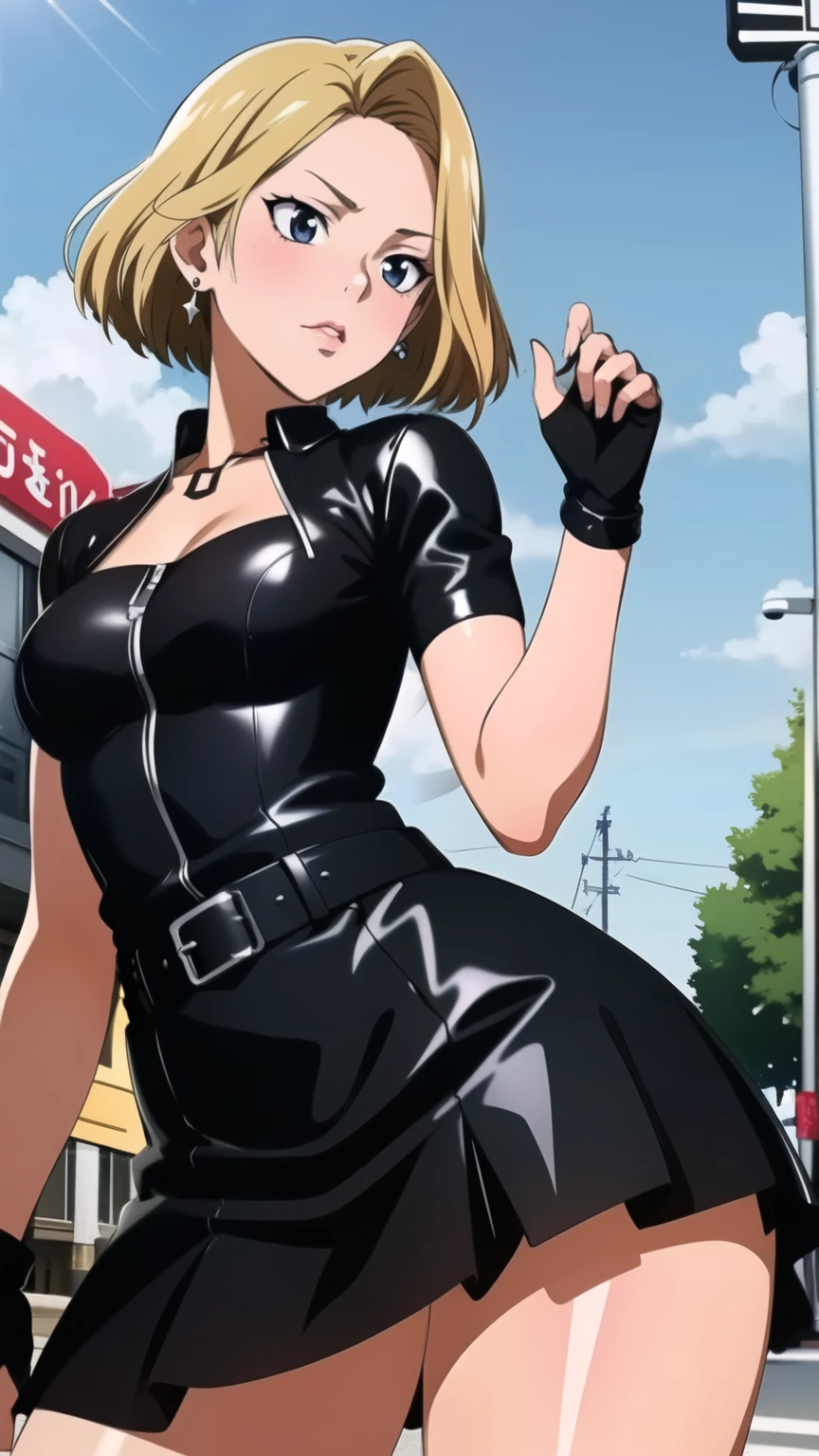 BDSM、Queen、mistress、One girl、solo、(((Long gloves covered to the fingertips in black latex:1.4 )))、(((Black latex corset dress:1.4)))、(((The corset dress is decorated with beautiful lace.)))、(((corset dress with shoulder straps)))、(((Black latex tight mini skirt:1.4)))、(((Black Thigh Boots)))、Stiletto heels、(((Black latex panties)))、(((Black latex bra)))、(((Black leather collar)))、(((Sexy pose)))、Wide-open legs、(((Erotic)))、(((Cowboy Shot)))、entry, entry, short hair, Brown Hair, Twin tails, (Brown eyes:1.3),
belly button, Exposing shoulders,
break outdoors, forest, nature, Grass, null, sun, cloud,
break looking at viewer, (Cowboy Shot:1.5),
break (masterpiece:1.2), highest quality, High resolution, unity 8k wallpaper, (figure:0.8), (Beautiful fine details:1.6), Highly detailed face, Perfect lighting, Highly detailed CG, (Perfect hands, Perfect Anatomy),blush:1.2