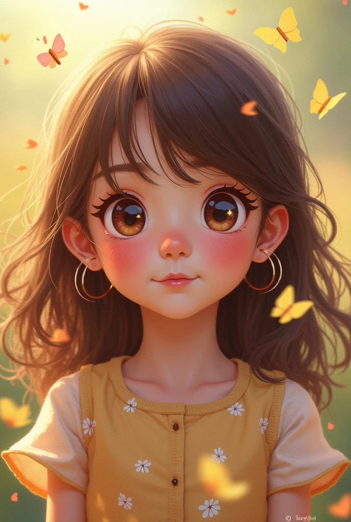 Create a real child. She should have straight hair, and dark blonde. Her eyes will be slanted and greenish brown. And her skin is a bit tanned.