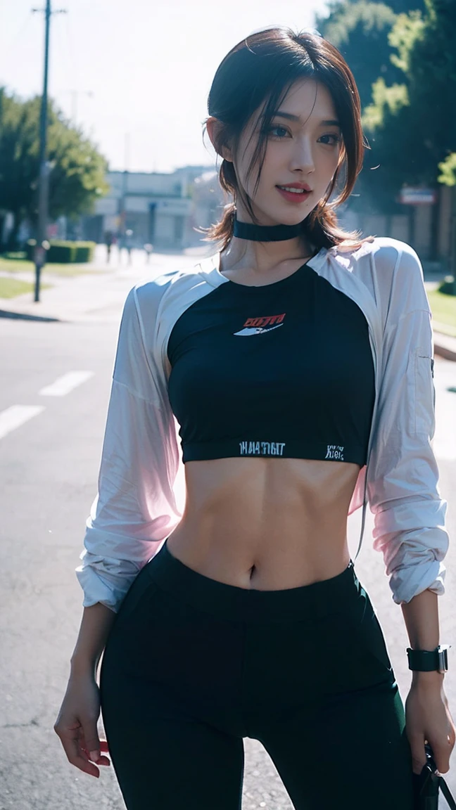 1 girl, Tokyo street, night, cityscape, city lights, upper body, close-up, smile, (8k, RAW photo, highest quality, masterpiece: 1.2), (realistic, photoreal: 1.37), micro mini skirt, muscular, squat, legs open towards front, hand in front of crotch posing, photo session surrounded by turtles, photo session model