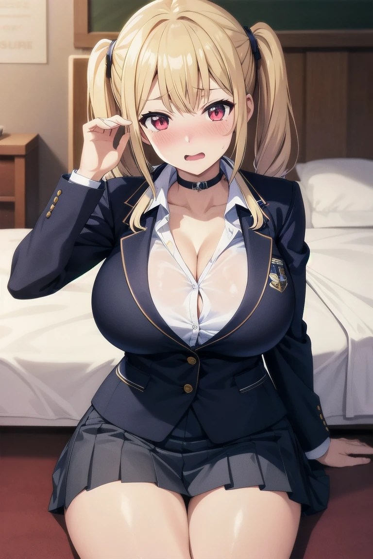 masterpiece, absurdres, best quality, ultra detailed, high Resolution, detailed illustration, extremely beautiful detailed face and eyes, Delicate beautiful face, bright colour, Pastel, 1girl, cute face, magenta eyes, sparkling eyes, big eyes, medium breasts, (perky breasts:1.1), (pointy breasts:1.1), medium hips, glamorous body, white skin, confused, BREAK, long bob cut, (blonde hair:0.8), messy hair, detailed hair, shiny hair, BREAK business suit, tiny ribbon, meeting room, sitting, real world, natural lights, perfect lighting,