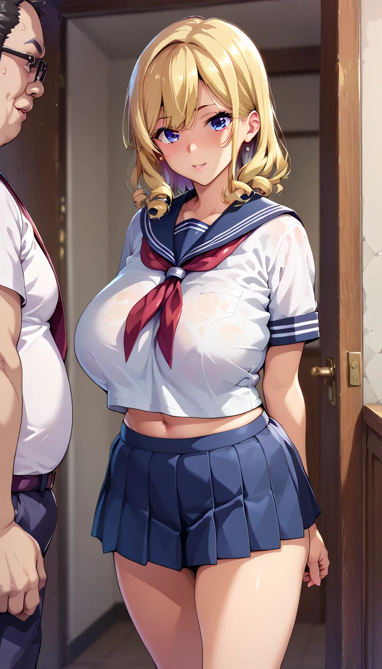 (perfect body),((table top, highest quality, High resolution, nffsw, perfect pixel))、Anime Screen Capture、((((rape、Bukkake on the stomach、Grinning men、surrounded by multiple men、A man grabs my chest、multiple dicks))))、((obesity))、((blush))、1 girl,(((embarrassing、surprised、Puzzled)))、((hands behind head、both armpits)),(((huge breasts、swollen nipples)))、((((thick thighs、big ass、wide hips、legs spread))))、((blonde hair))、(((Drill perm、long hair)))、(((White panties with frills、white knee socks))、(green eyes)、Inside the train、Noble、((lady))、